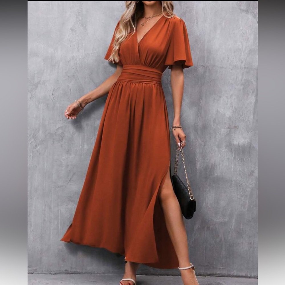 Rust slit leg dress